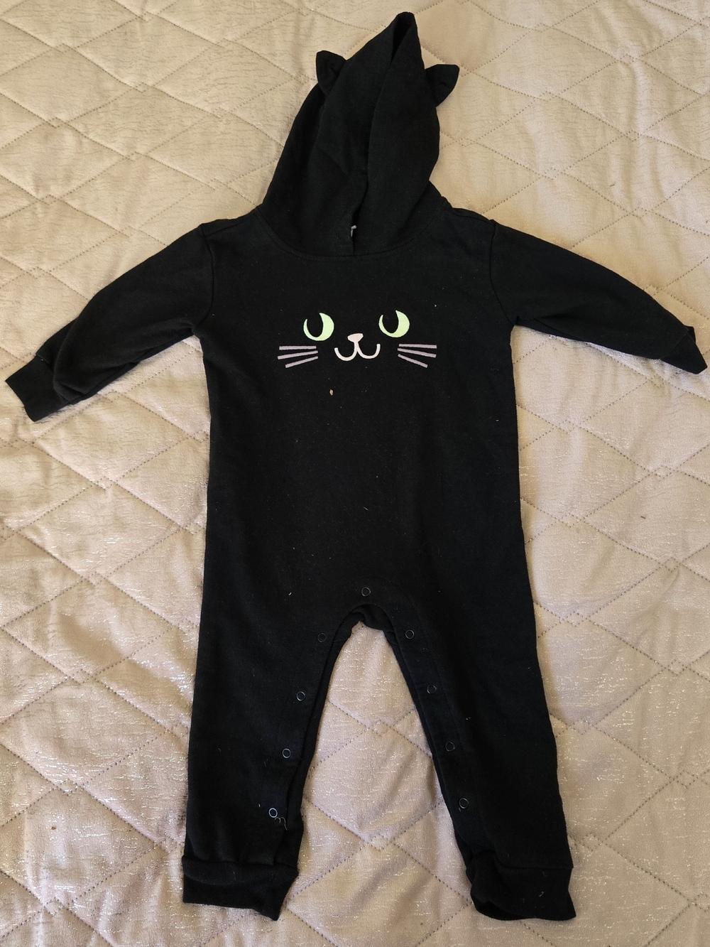 Cat & Jack Black Hooded Cat Face One-Piece (Size 18m)
